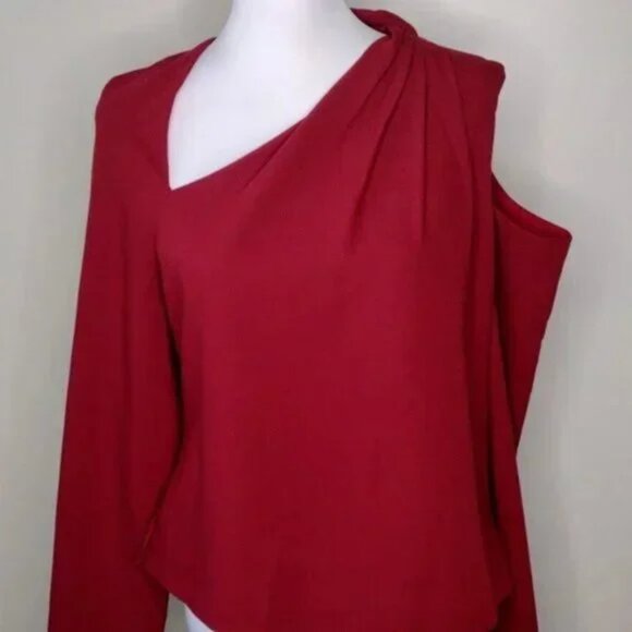 Jonathan Simkhai Dia Top 10 NWT Red Crepe Asymmetrical One Shoulder Blouse - Picture 2 of 10